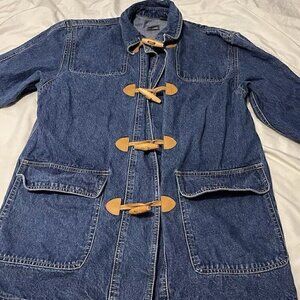 Vintage Liz Wear Claiborne Women’s Denim Blue Jacket Sz 9 Petite Wood Button